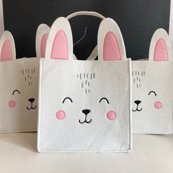 Paper Source Bunny Felt CRAFT Tote Bag, 10"x10" White/Pink Bunny Party Gift Bag - Picture 10 of 16